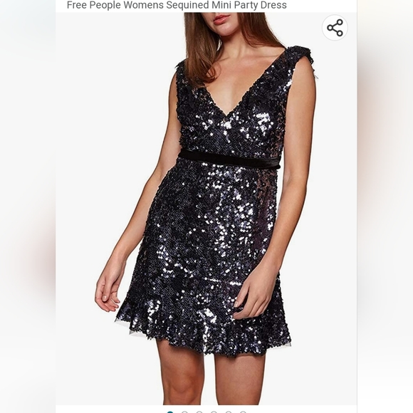 Free People Sequin Metallic Purple Black short dress party cocktail size 6 - Picture 6 of 17